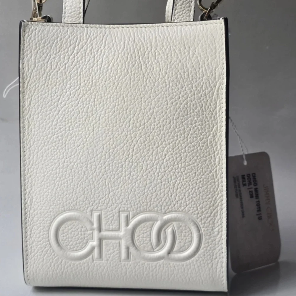 BNWT Jimmy Choo Milk White Mini Shopper Handbag Crossbody Embossed Logo - Picture 1 of 6